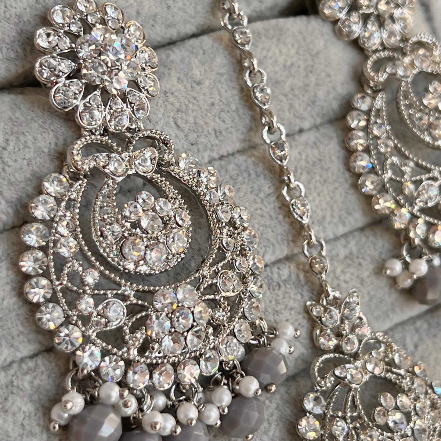 Grey/ Silver Earring and Tikka/ Tikli/ Indian/ Pakistani Fashion Jewellery