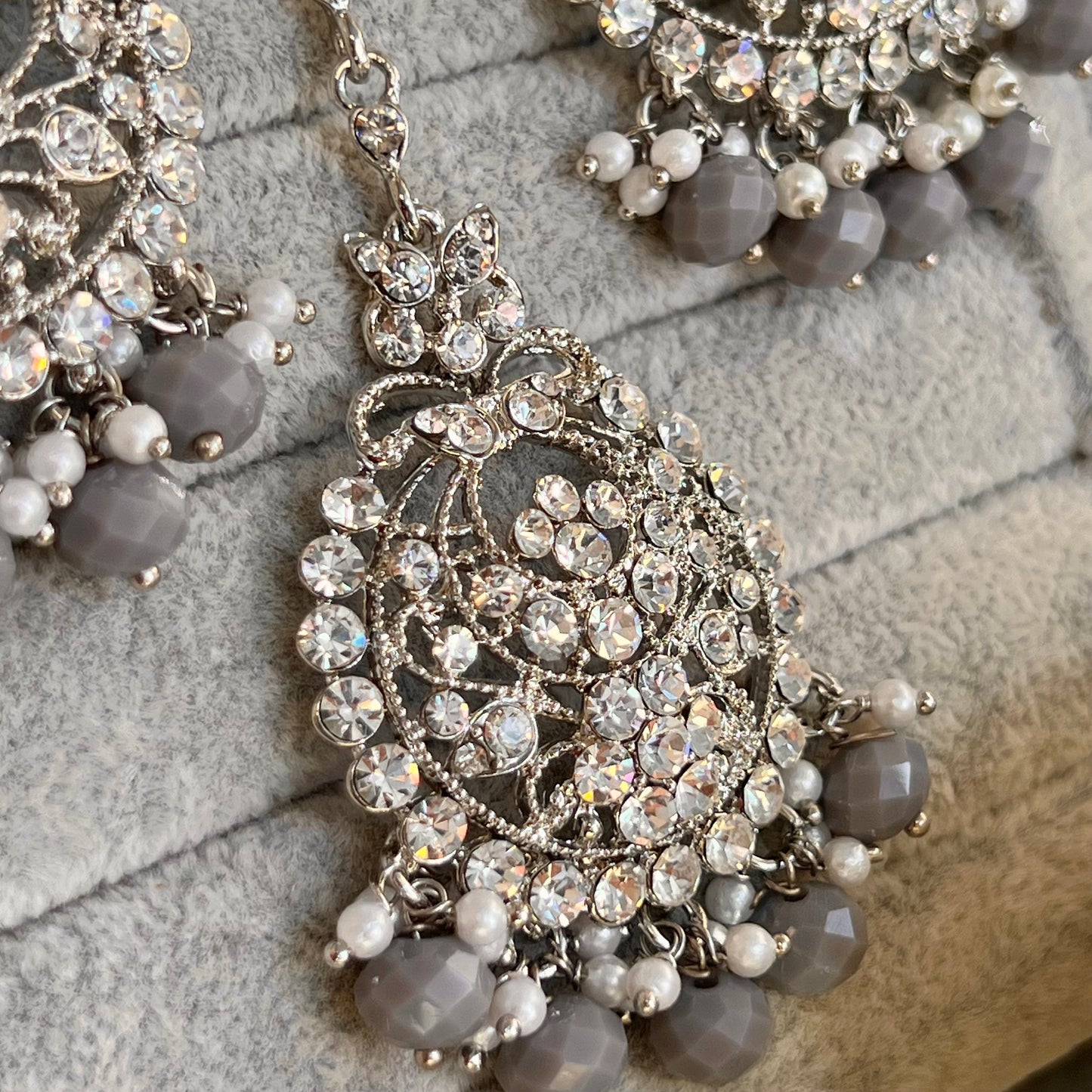 Grey/ Silver Earring and Tikka/ Tikli/ Indian/ Pakistani Fashion Jewellery