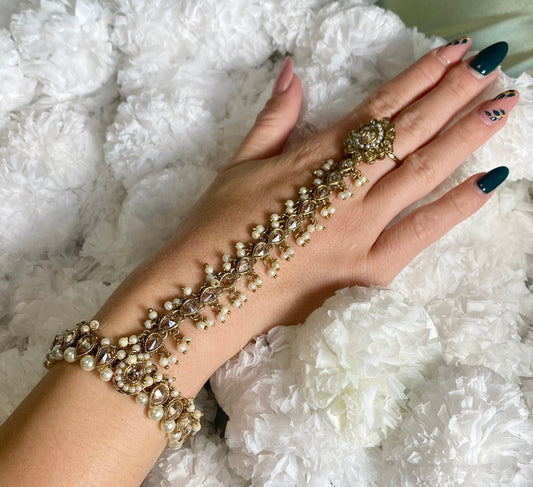 Champagne Pearl Droplet Hand Harness - Single Piece/ Fashion Jewellery/ Gift for Women/Indian/Pakistani style /Haathphool/Hand Accessory