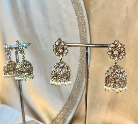 Antique Gold Champagne jhumki Earrings/ Medium/ Indian Style Jhumka Earrings/Valentines gifts