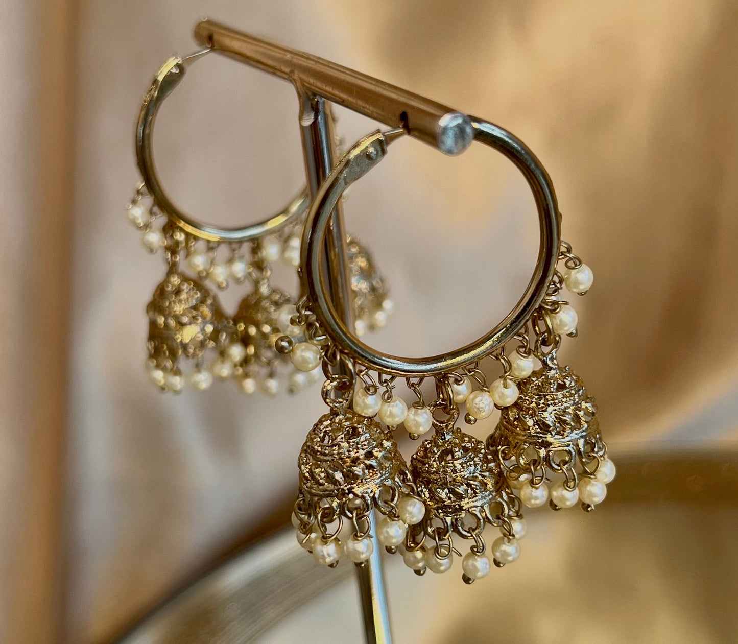 Antique Gold Medium Jhumki - Golden Hoops/Indian/ Pakistani Style Earrings/Gifts for Women
