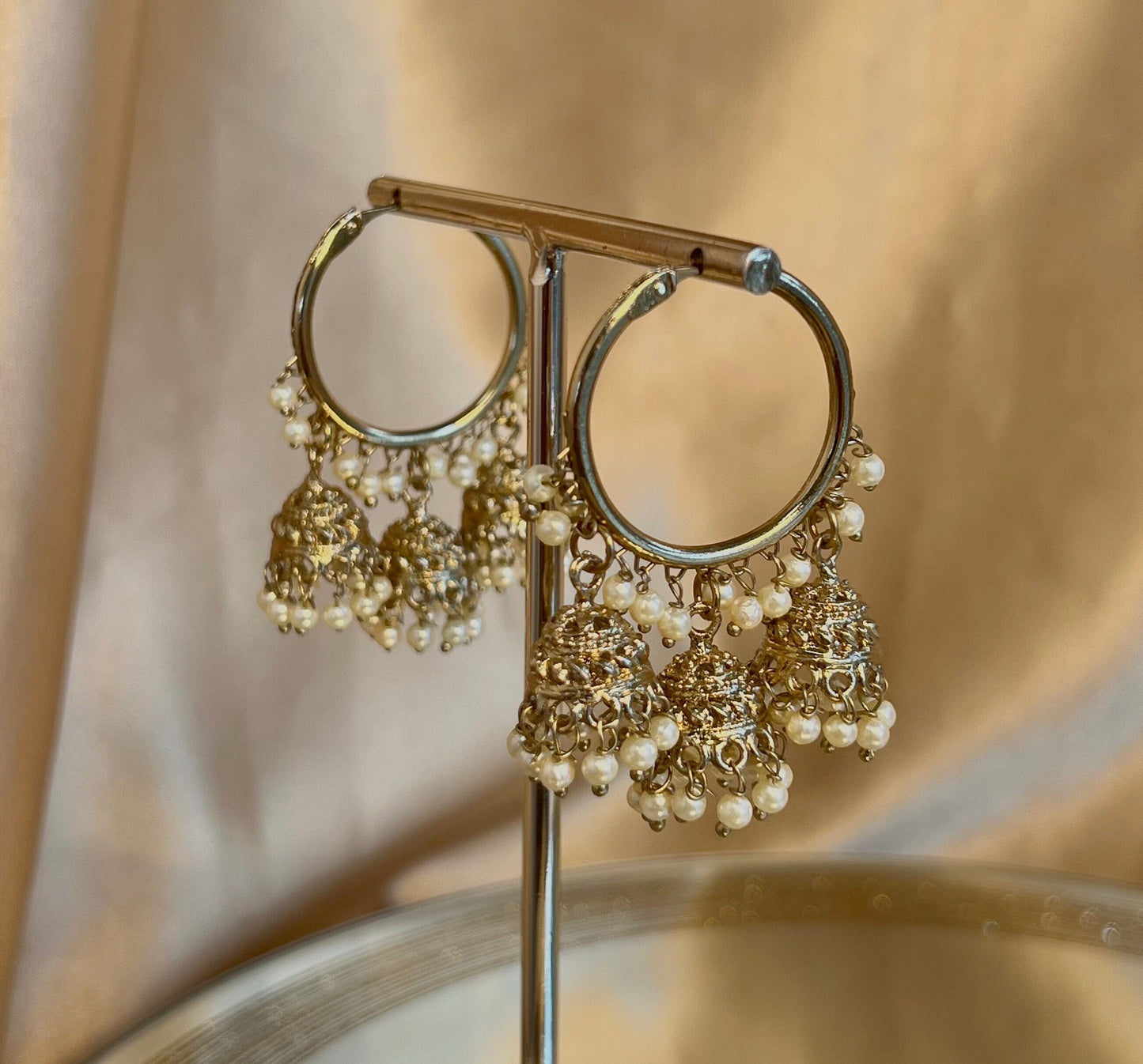 Antique Gold Medium Jhumki - Golden Hoops/Indian/ Pakistani Style Earrings/Gifts for Women