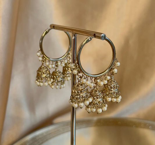 Antique Gold Medium Jhumki - Golden Hoops/Indian/ Pakistani Style Earrings/Gifts for Women