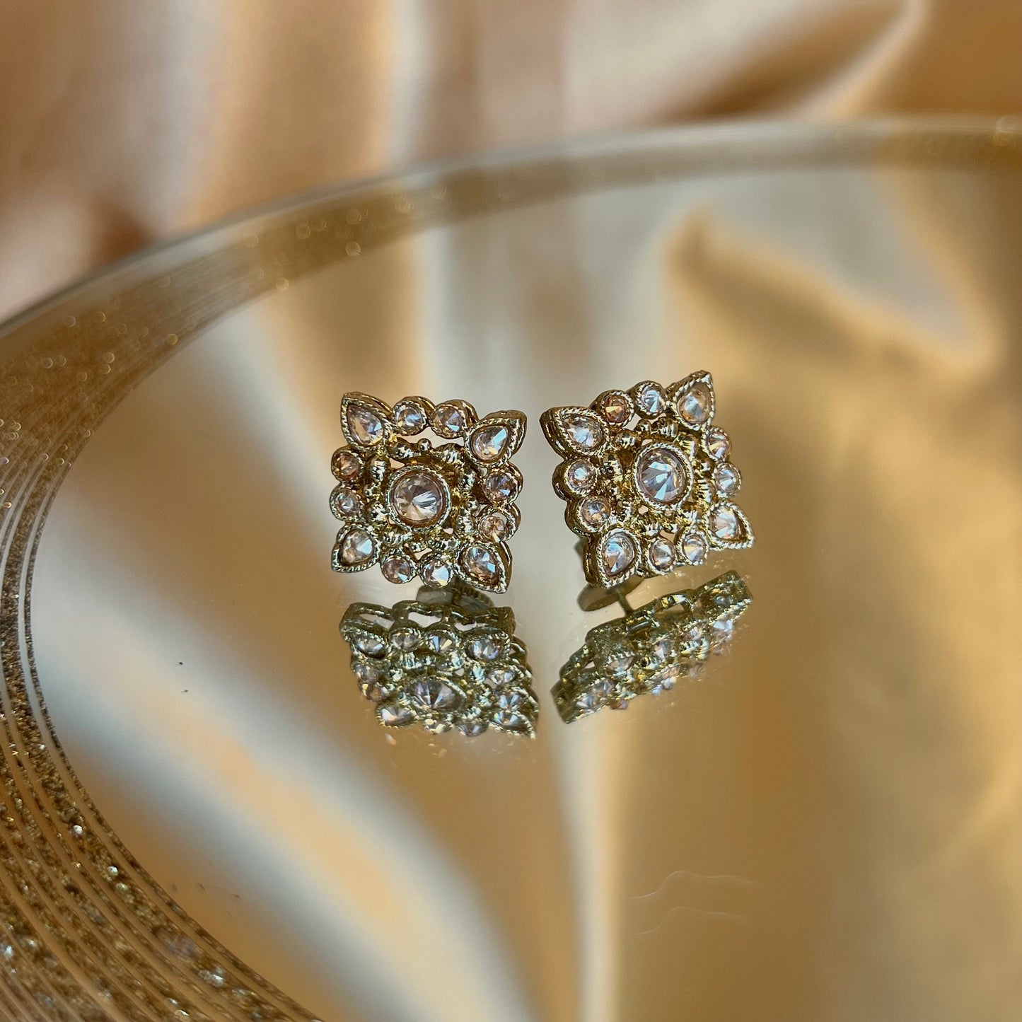 Champagne Indian Stud Earrings/ Girlfriend Gift, Gold Champagne, Formal Jewelry/Gifts for her