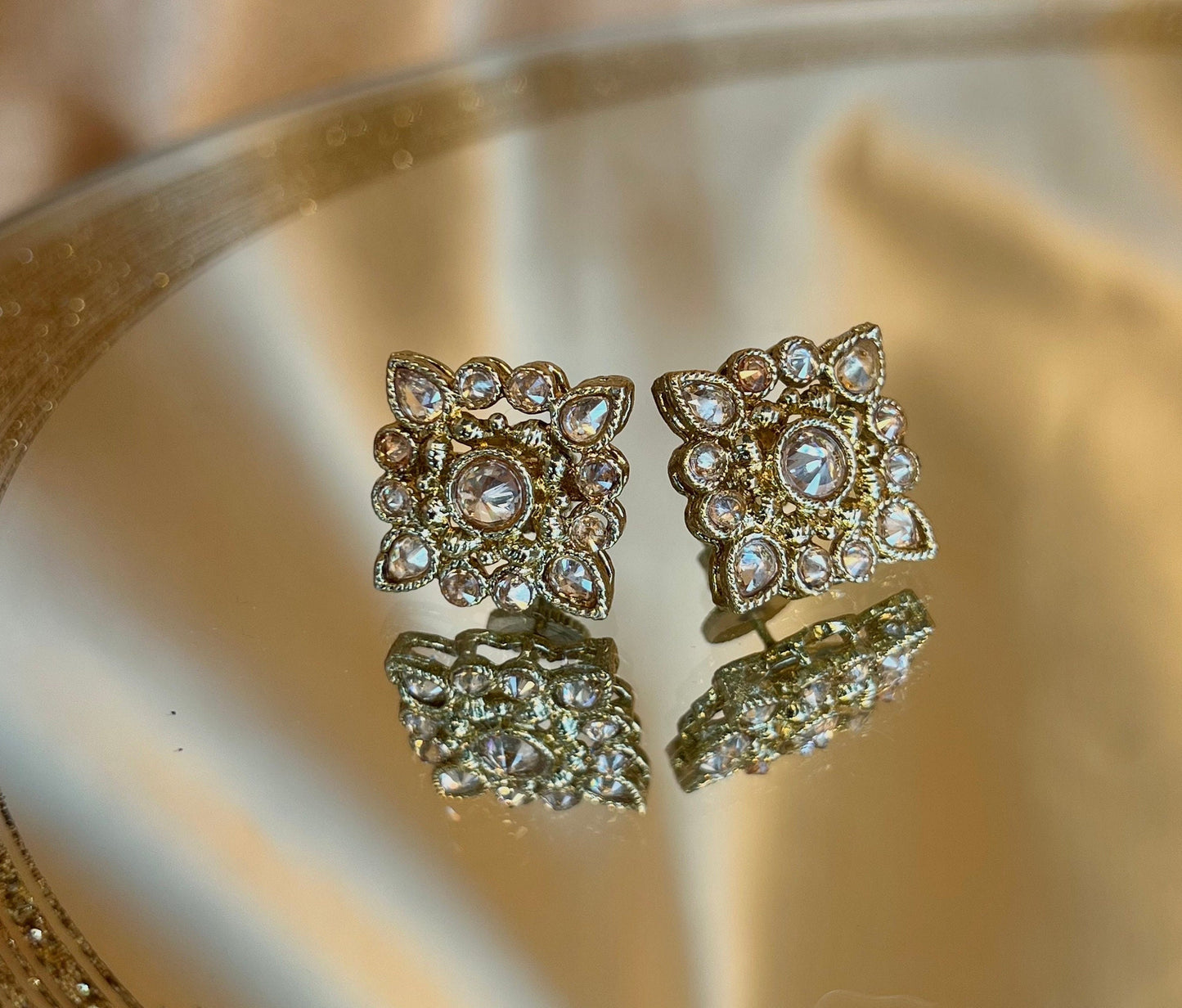 Champagne Indian Stud Earrings/ Girlfriend Gift, Gold Champagne, Formal Jewelry/Gifts for her