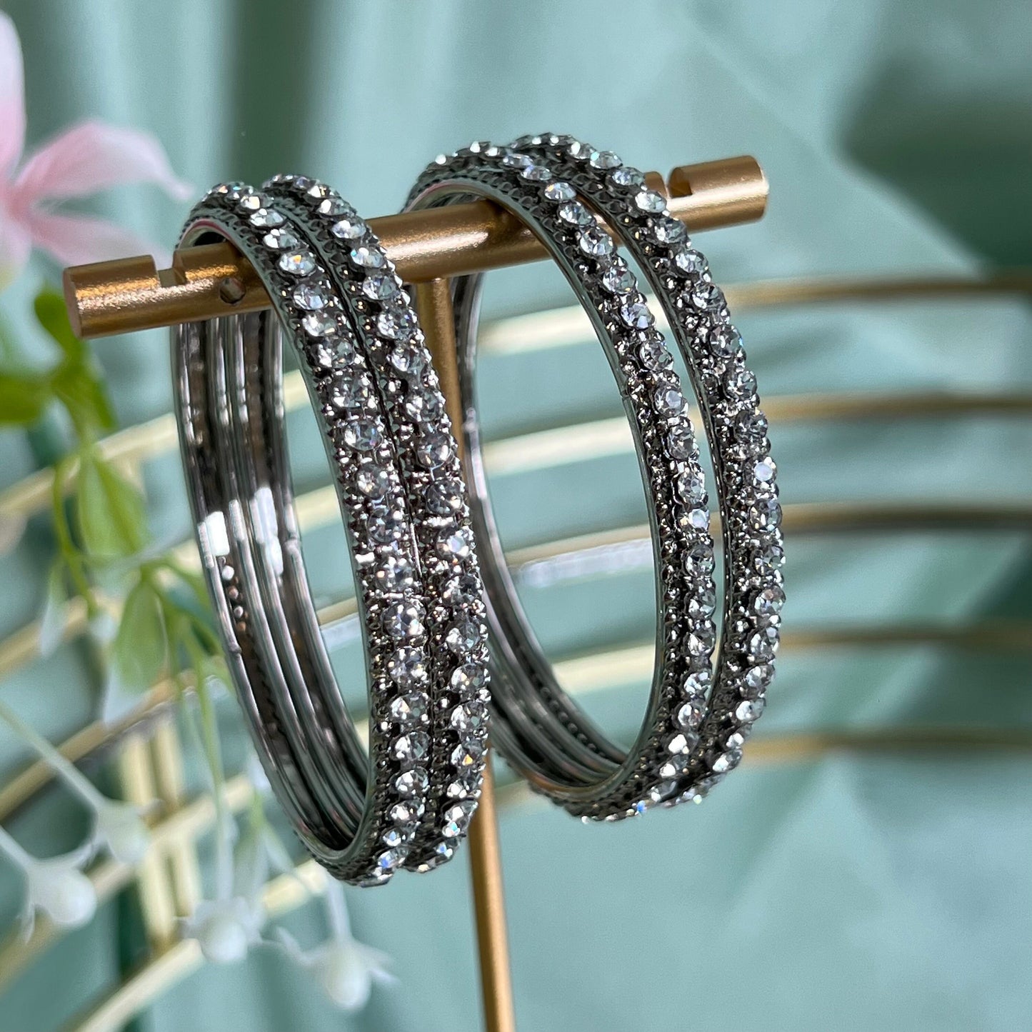 Silver Rhinestone bangle Set of 4/Indian/ Pakistani/Jewelley/ Fashion Bracelet/ Extra Small