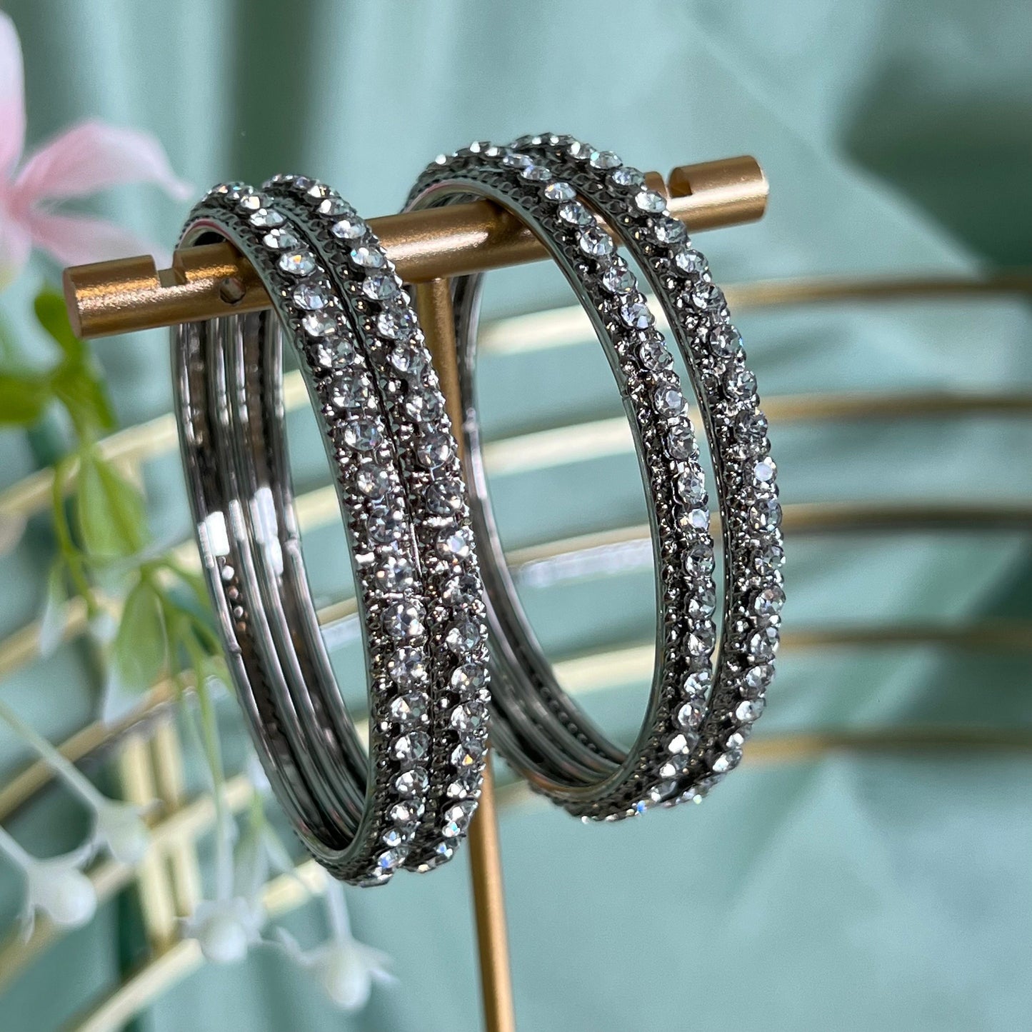 Silver Rhinestone bangle Set of 4/Indian/ Pakistani/Jewelley/ Fashion Bracelet/ Extra Small