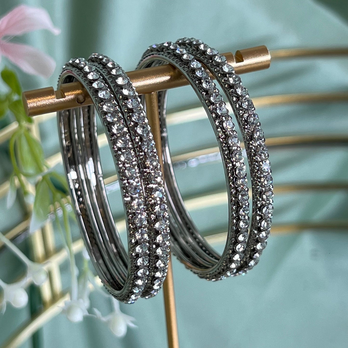 Silver Rhinestone bangle Set of 4/Indian/ Pakistani/Jewelley/ Fashion Bracelet/ Extra Small