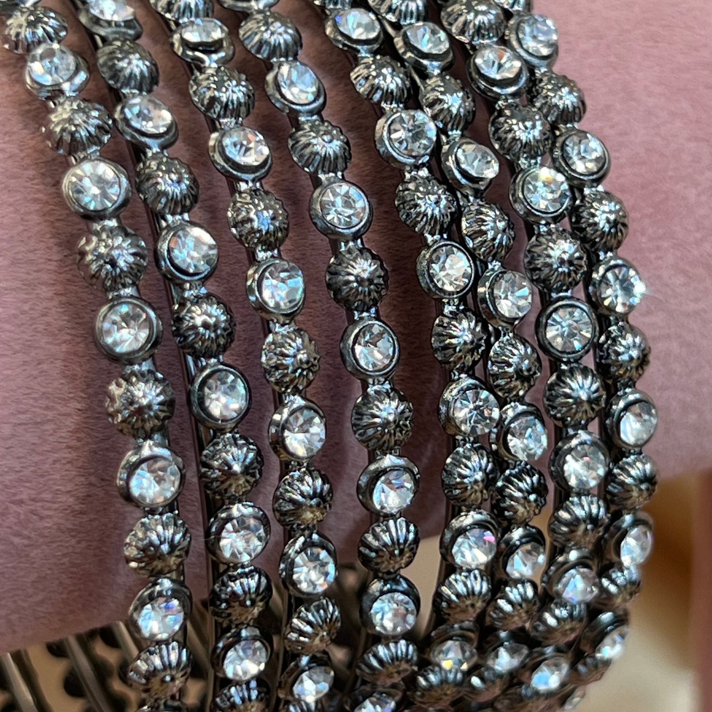 Silver Oxidised Crystal Bangle  2.2/Indian/ Pakistani/Jewelley/ Fashion Bracelet