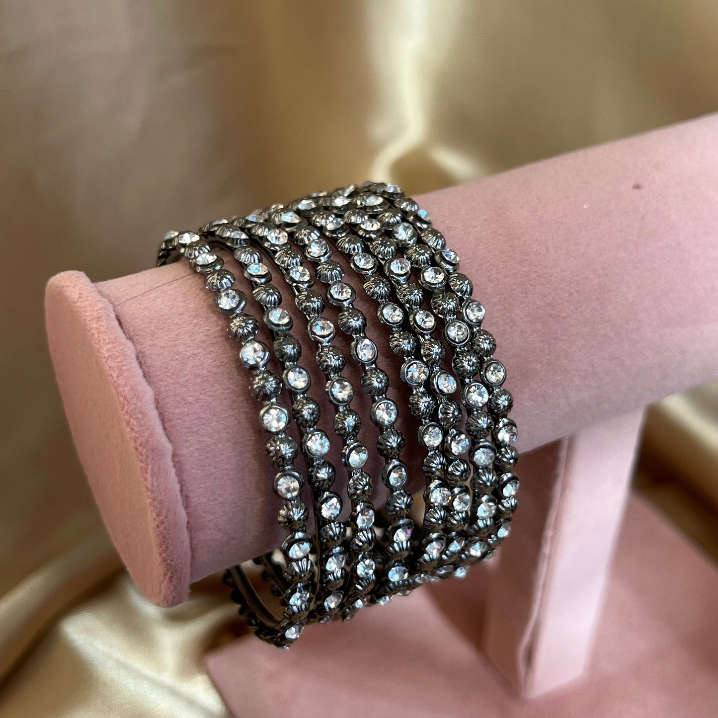 Silver Oxidised Crystal Bangle  2.2/Indian/ Pakistani/Jewelley/ Fashion Bracelet