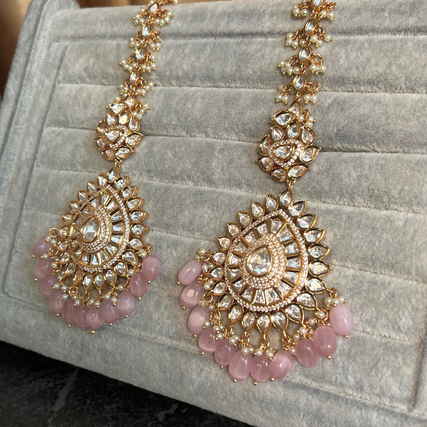 Real Kundan Gold Plated Pink Full Choker Set Indian/ Pakistani Style/Necklace/ Choker/ Earring/ Tikka/ Mathapatti/Mala/Jhumar