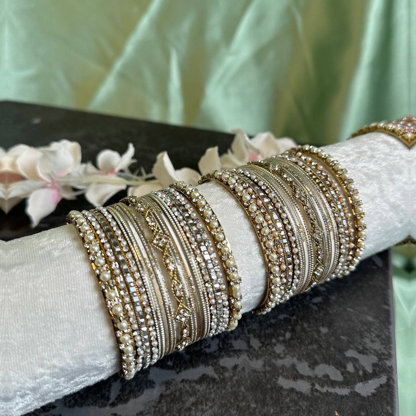 Small Cream Pearly Indian Bangle Set - Both ArmsIndian/ Pakistani/Jewelley/ Fashion Bracelet