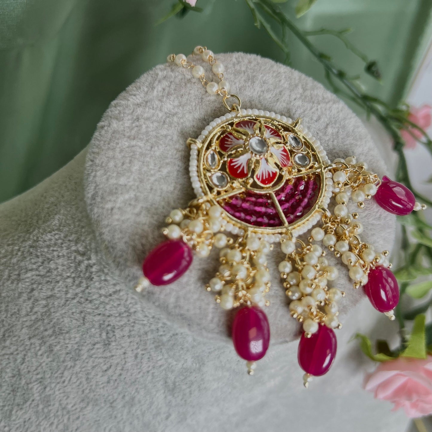 Purple Meenakari/Faux Kudan Pearl tikka/ Tikli/ Indian/ Pakistani Fashion Jewellery/ Maang Tikkas