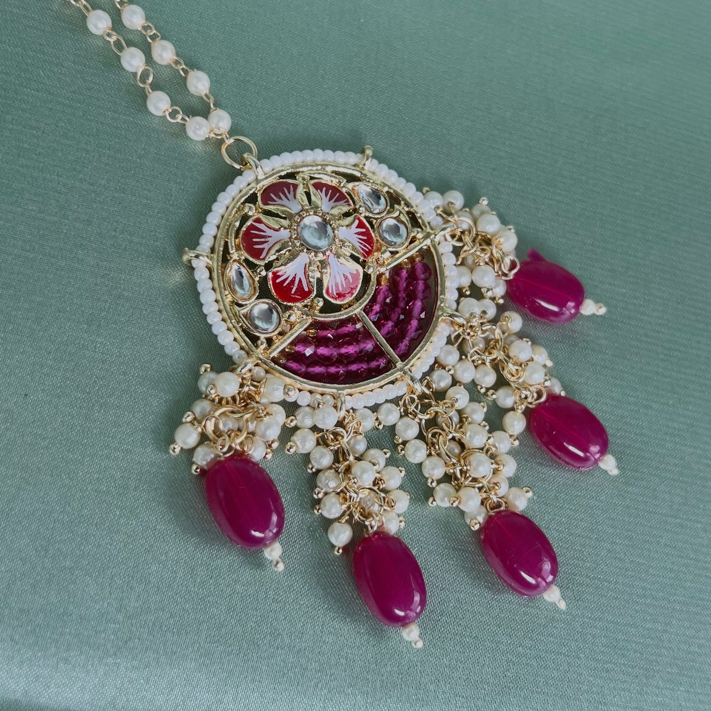 Purple Meenakari/Faux Kudan Pearl tikka/ Tikli/ Indian/ Pakistani Fashion Jewellery/ Maang Tikkas