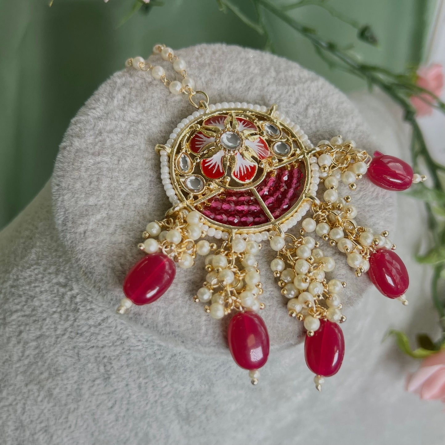 Purple Meenakari/Faux Kudan Pearl tikka/ Tikli/ Indian/ Pakistani Fashion Jewellery/ Maang Tikkas