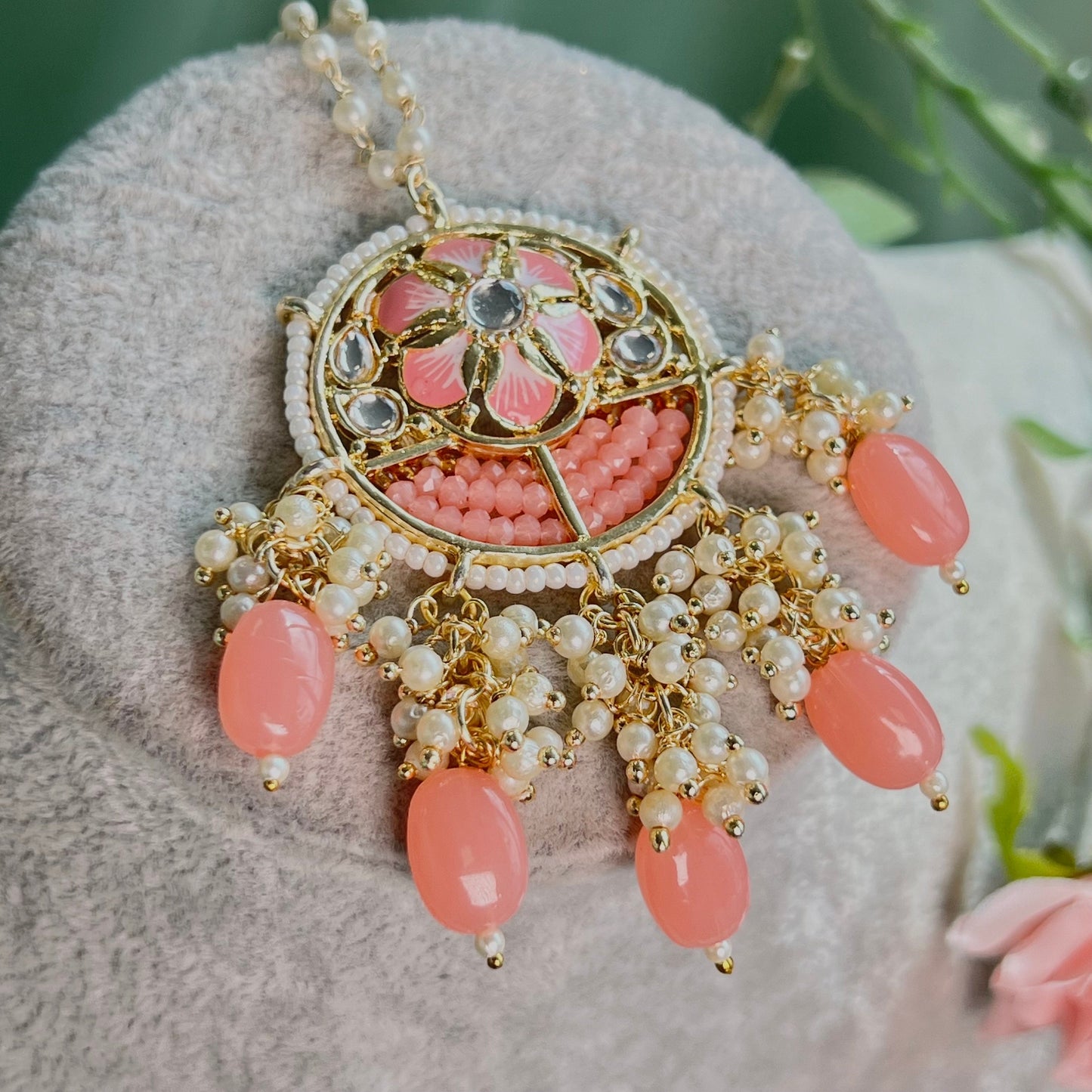 Coral Meenakari/Faux Kudan Pearl tikka/ Tikli/ Indian/ Pakistani Fashion Jewellery/ Maang Tikkas