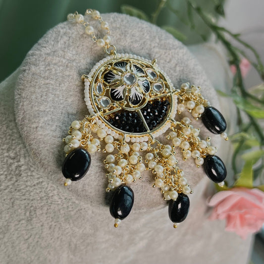 Black Meenakari Tikka /Faux Kudan Pearl tikka/ Tikli/ Indian/ Pakistani Fashion Jewellery/ Maang Tikkas