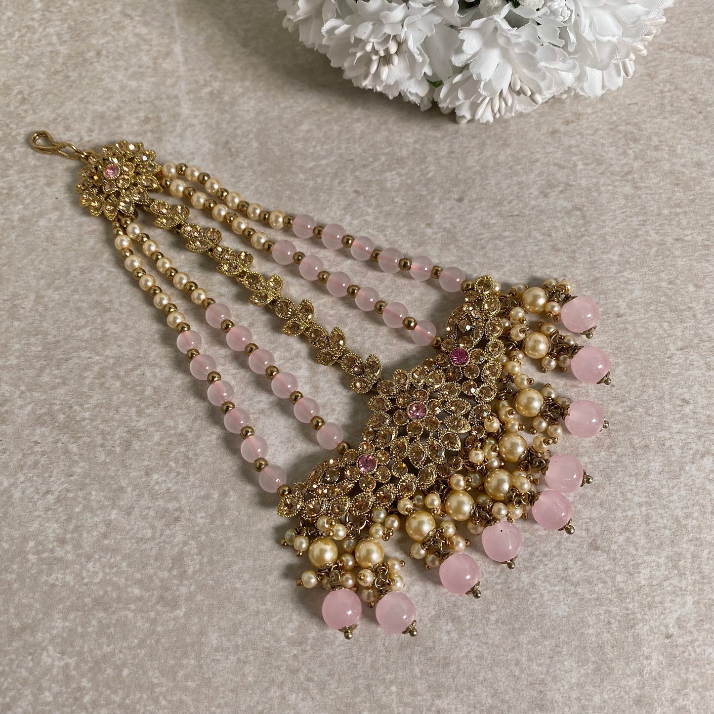 Golden & Pink/Light Pink/Champagne Jhumar/ Passa/ Indian/ Pakistani Style/Headpieces