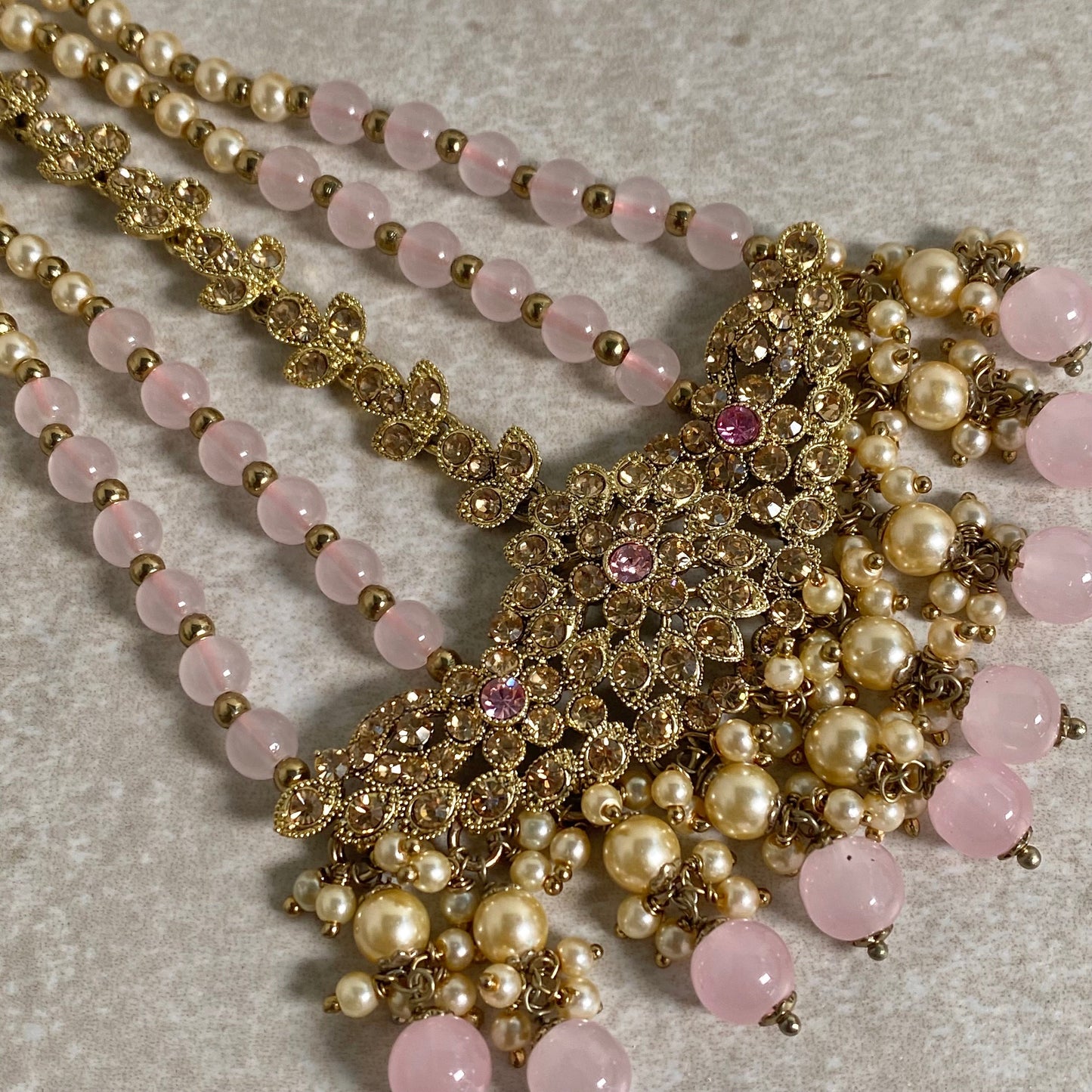 Golden & Pink/Light Pink/Champagne Jhumar/ Passa/ Indian/ Pakistani Style/Headpieces