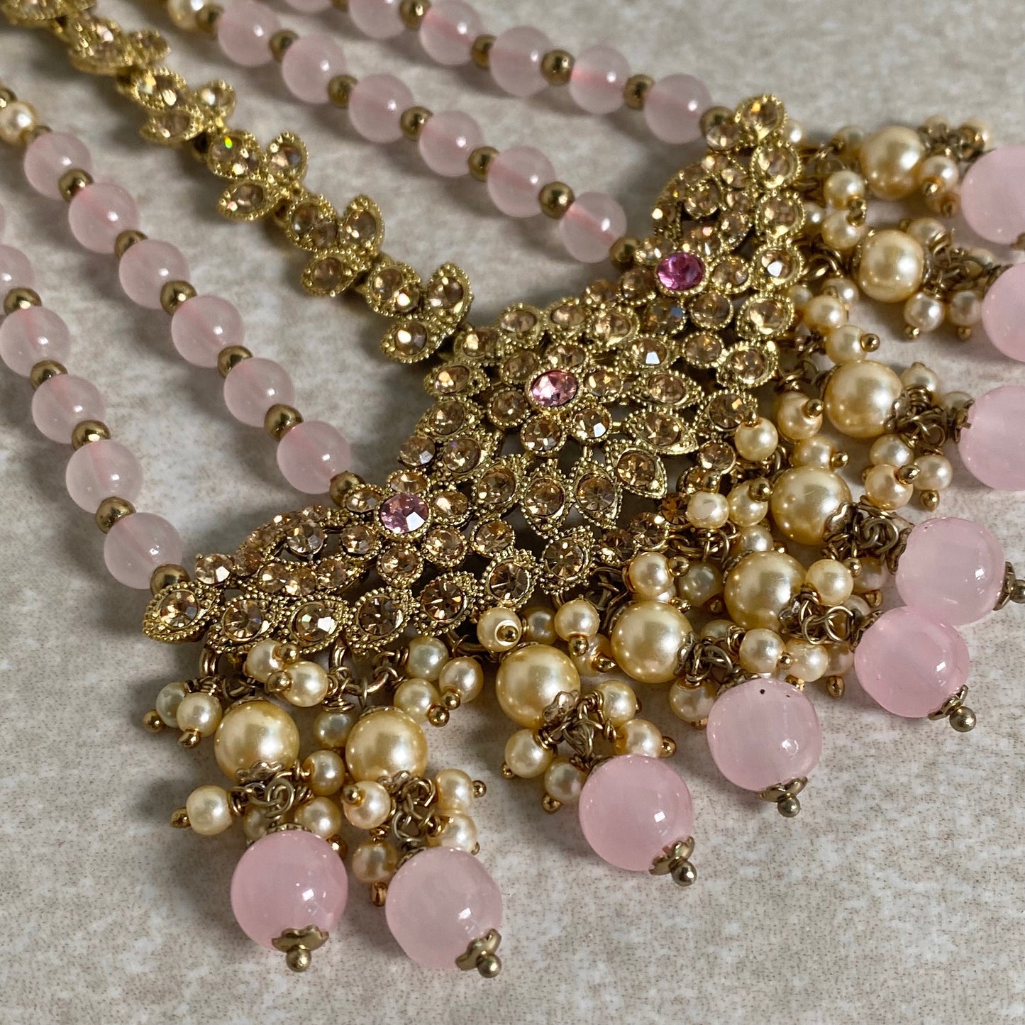 Golden & Pink/Light Pink/Champagne Jhumar/ Passa/ Indian/ Pakistani Style/Headpieces
