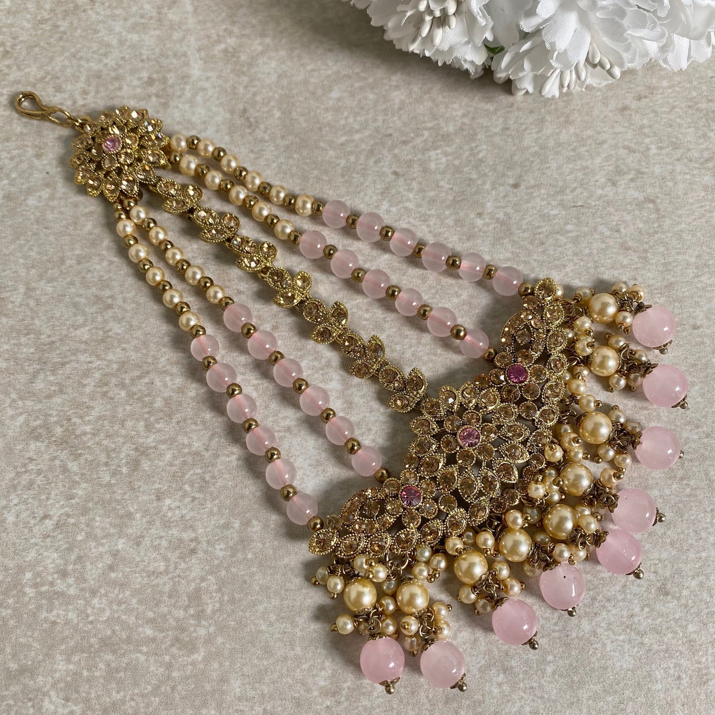 Golden & Pink/Light Pink/Champagne Jhumar/ Passa/ Indian/ Pakistani Style/Headpieces
