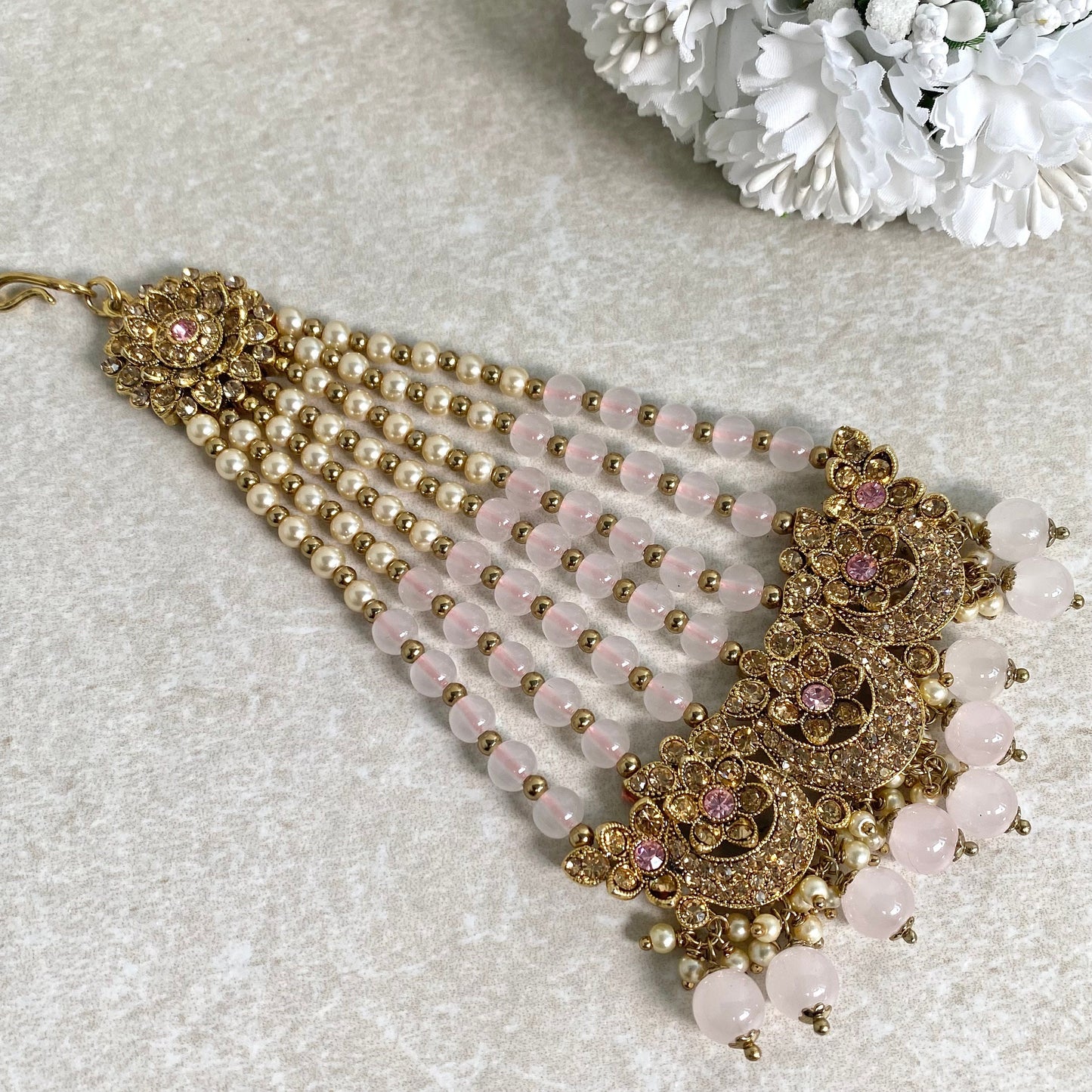Jhumar/ Pink/Gold and Light Pink/Golden Rhinestone/ Pastel/Jhoomar/ Passa/ Indian/ Pakistani Style/Headpieces