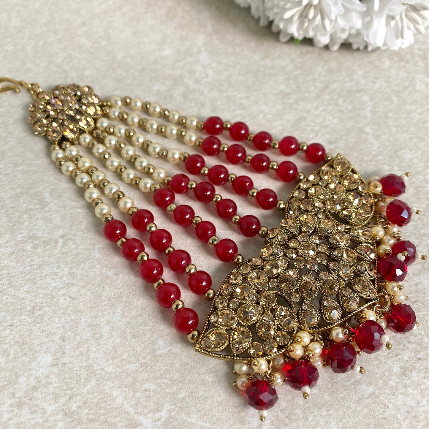 Jhumar/ Maroon/Gold and Maroon/Golden Rhinestone/ Jhoomar/ Passa/ Indian/ Pakistani Style/Headpieces