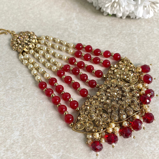 Jhumar/ Maroon/Gold and Maroon/Golden Rhinestone/ Jhoomar/ Passa/ Indian/ Pakistani Style/Headpieces