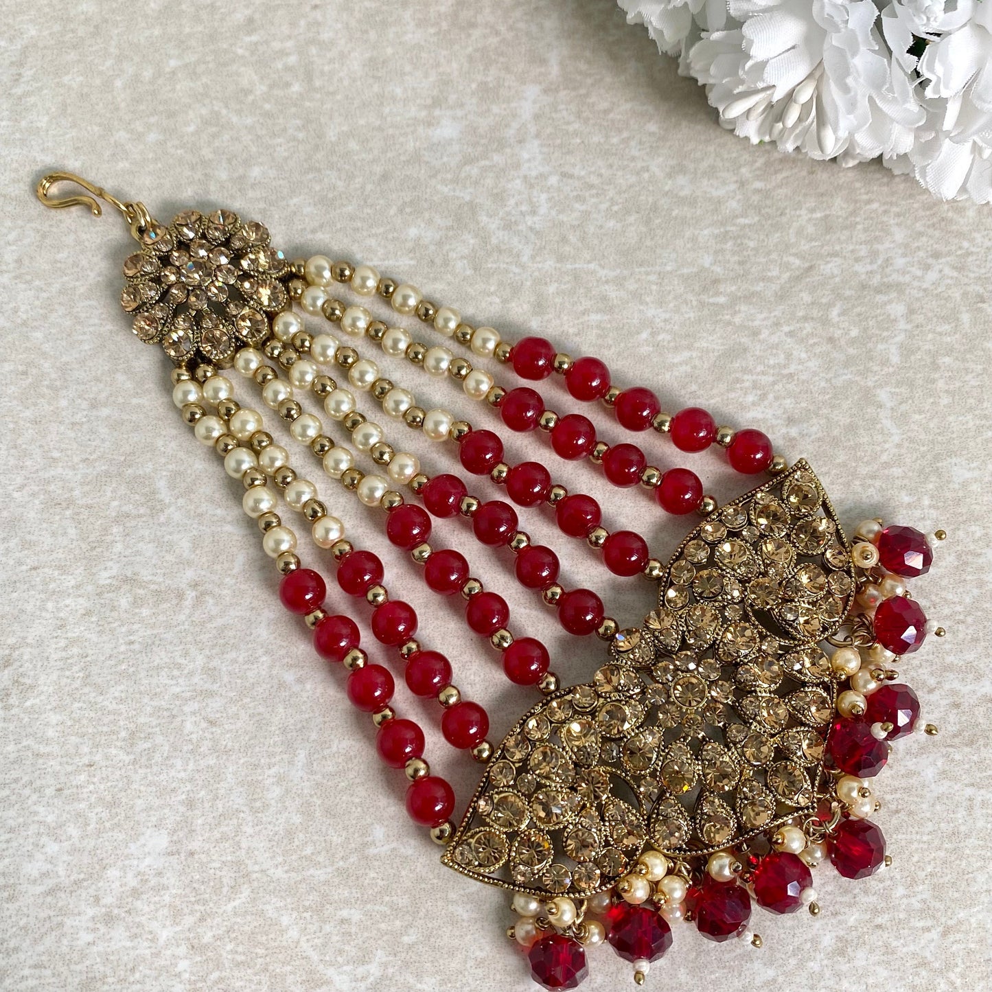 Jhumar/ Maroon/Gold and Maroon/Golden Rhinestone/ Jhoomar/ Passa/ Indian/ Pakistani Style/Headpieces