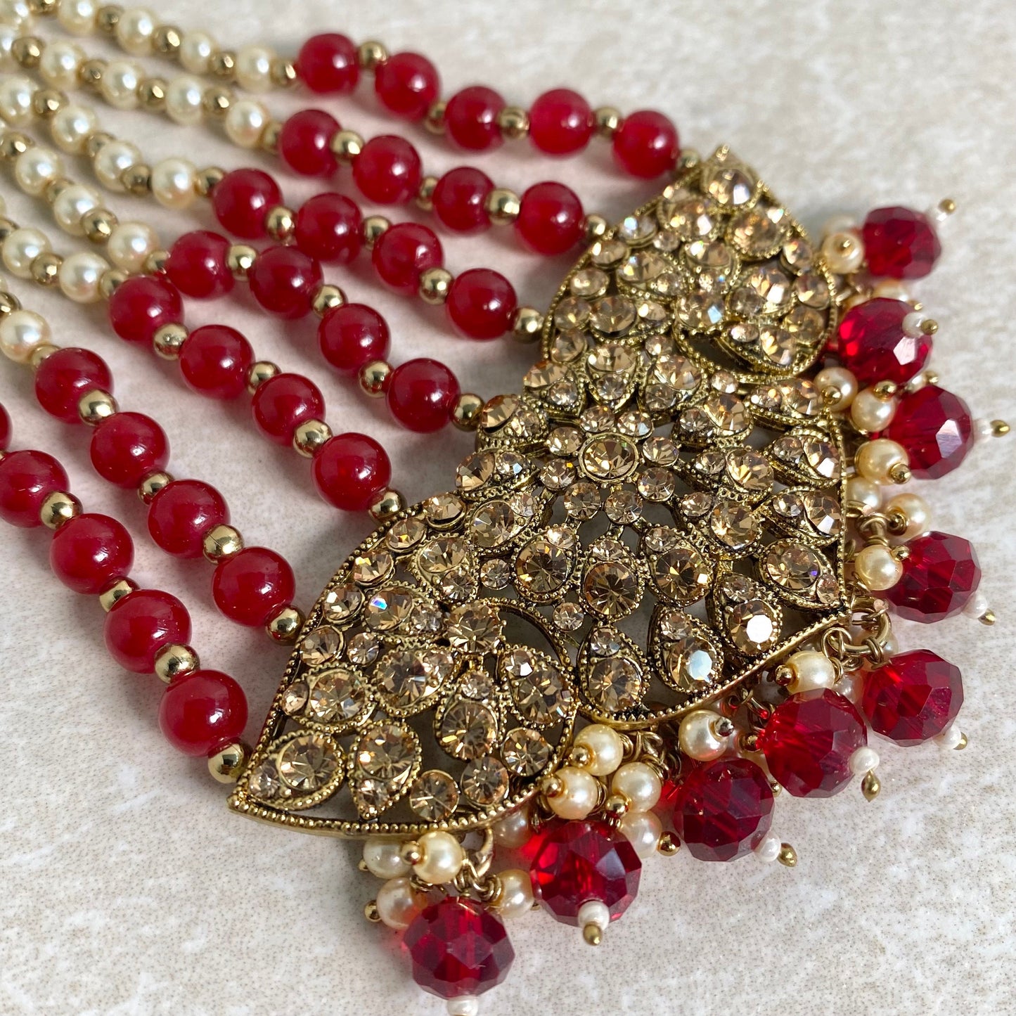 Jhumar/ Maroon/Gold and Maroon/Golden Rhinestone/ Jhoomar/ Passa/ Indian/ Pakistani Style/Headpieces