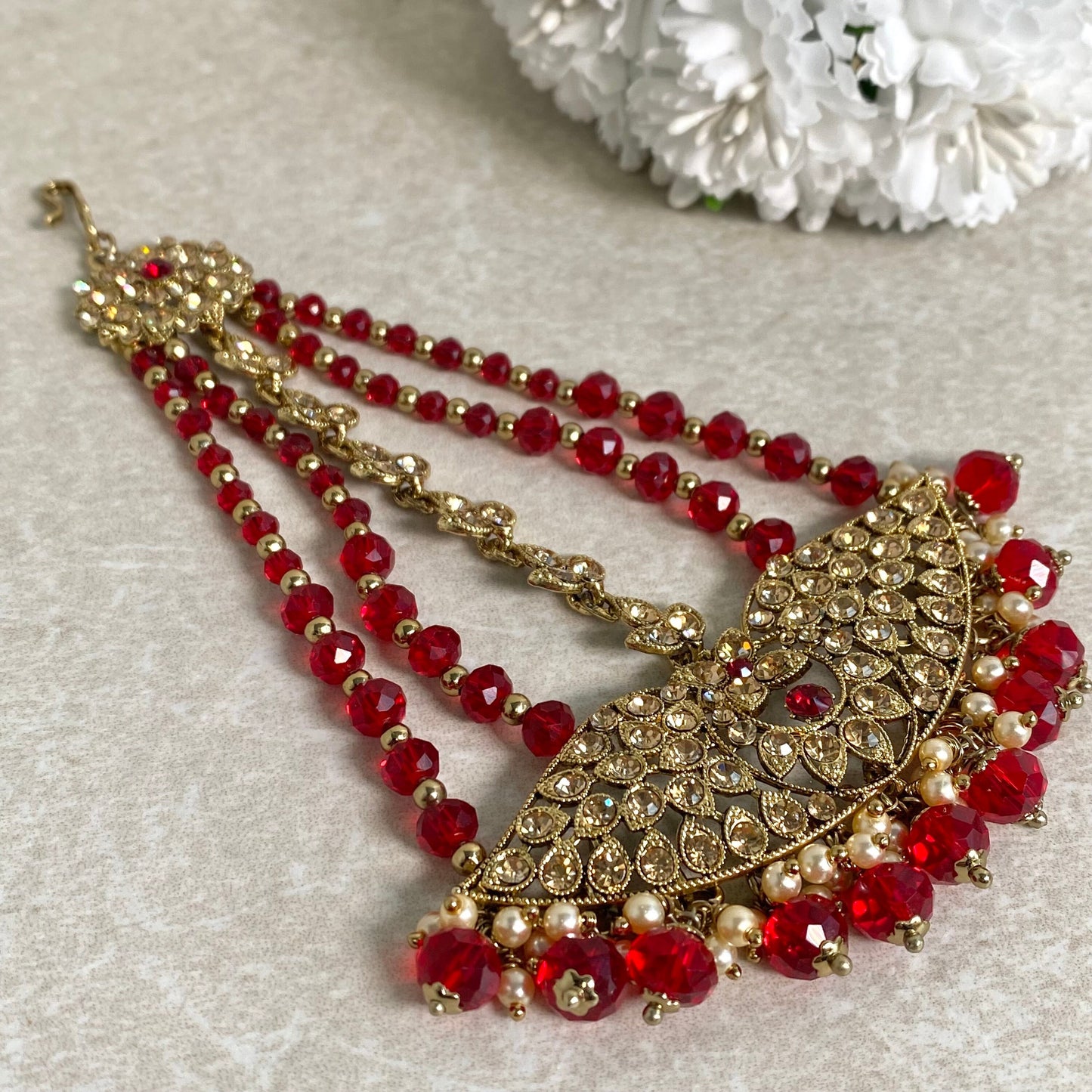 Jhumar/ Red/Gold and Red/Golden Rhinestone/ Jhoomar/ Passa/ Indian/ Pakistani Style/Headpieces