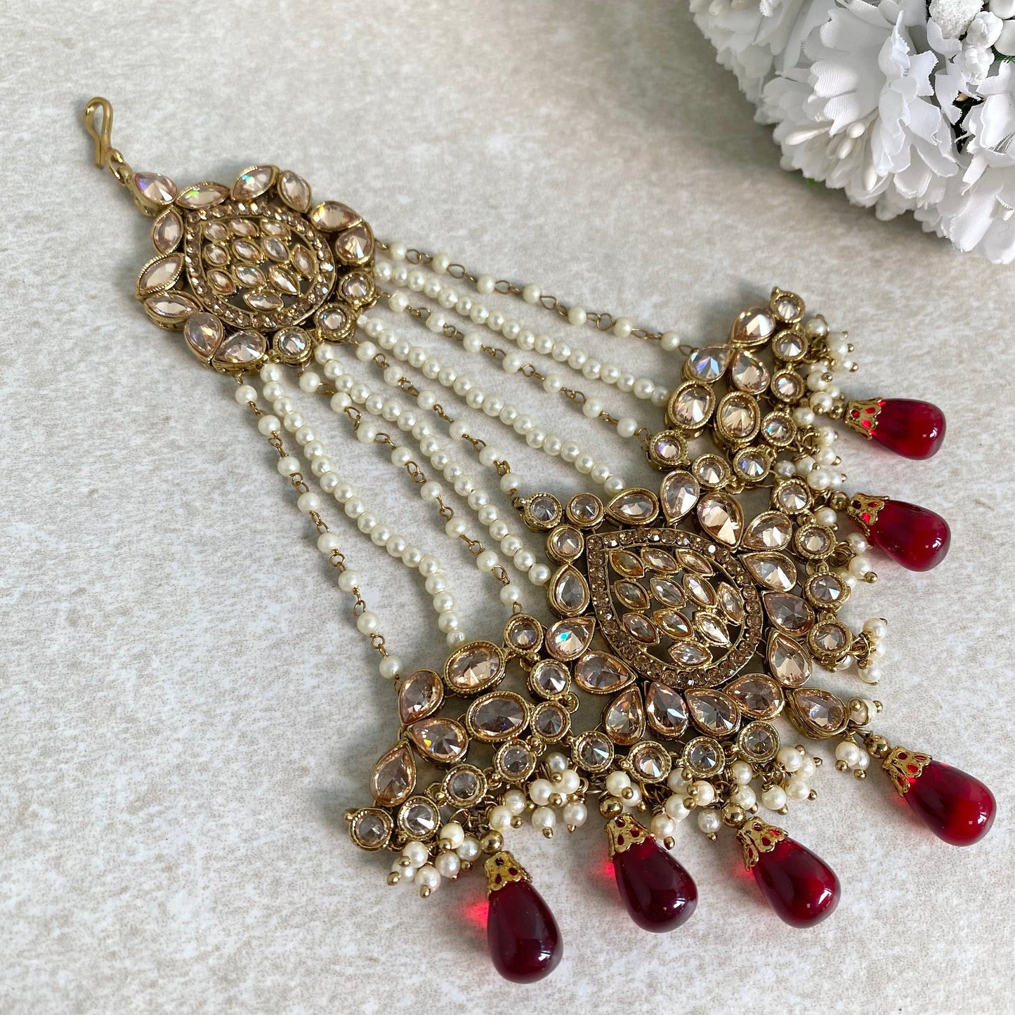 Jhumar/ Maroon/Gold and Maroon/Champagne Crystals/ Jhoomar/ Passa/ Indian/ Pakistani Style/Headpieces