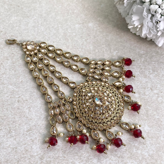 Jhumar/ Maroon/Gold and Maroon/Champagne Crystals/ Jhoomar/ Passa/ Indian/ Pakistani Style/Headpieces