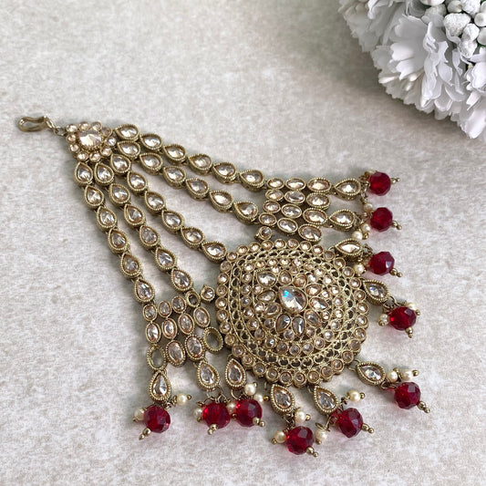 Jhumar/ Maroon/Gold and Maroon/Champagne Crystals/ Jhoomar/ Passa/ Indian/ Pakistani Style/Headpieces