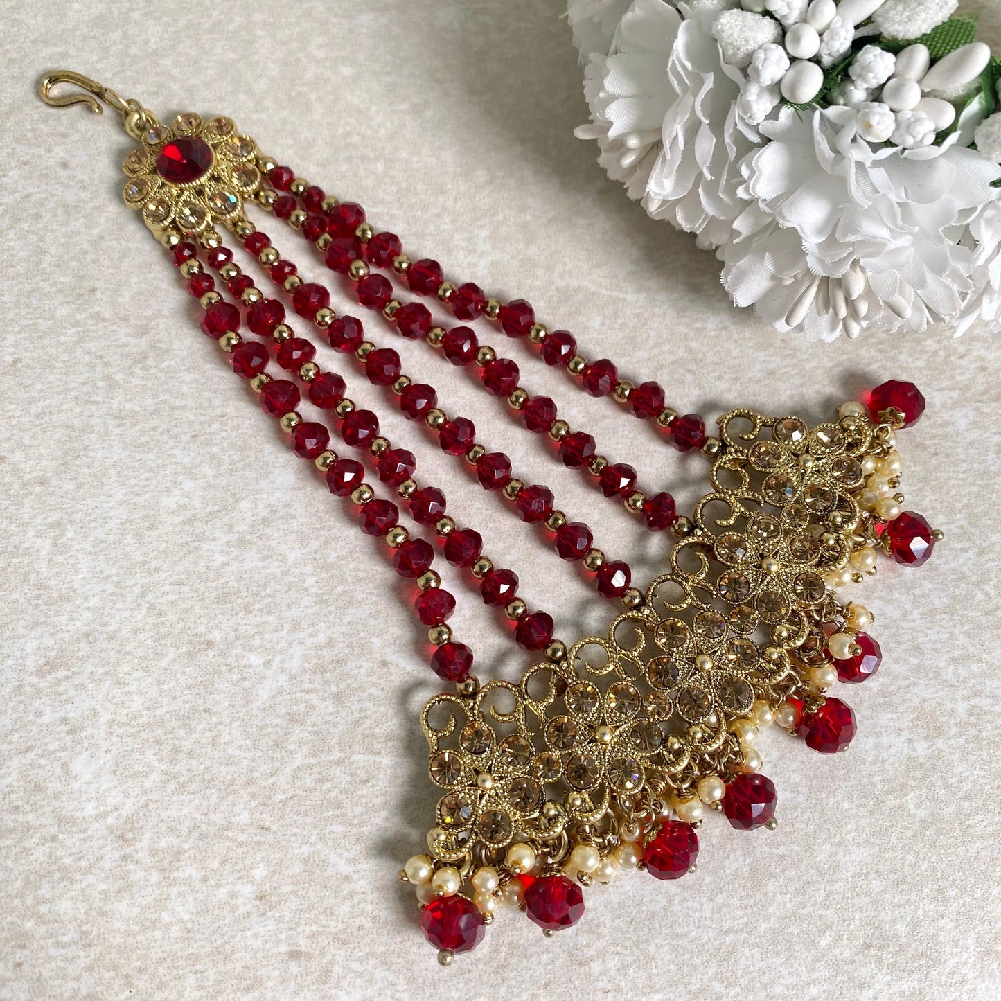 Jhumar/ Maroon/Gold and Maroon/Golden Rhinestone/ Jhoomar / Passa/ Indian/ Pakistani Style/Headpieces