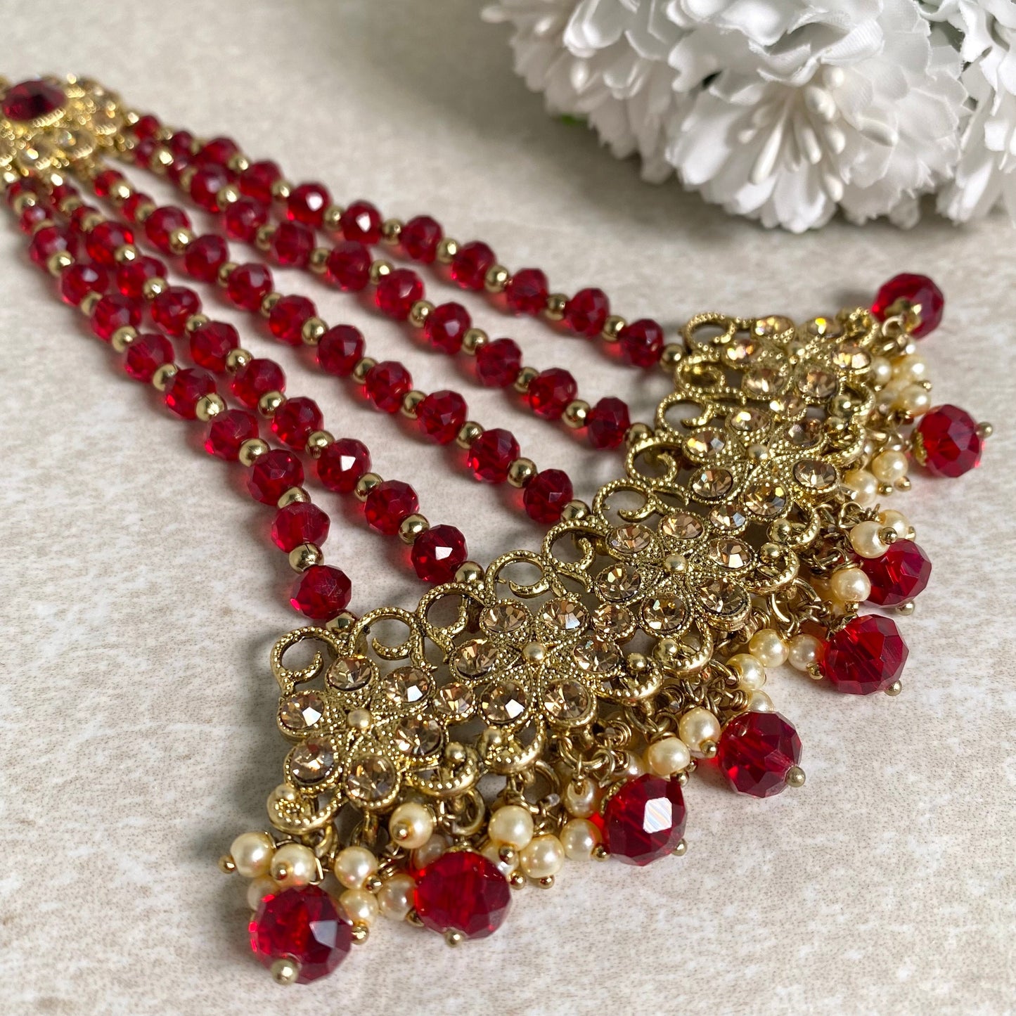 Jhumar/ Maroon/Gold and Maroon/Golden Rhinestone/ Jhoomar / Passa/ Indian/ Pakistani Style/Headpieces