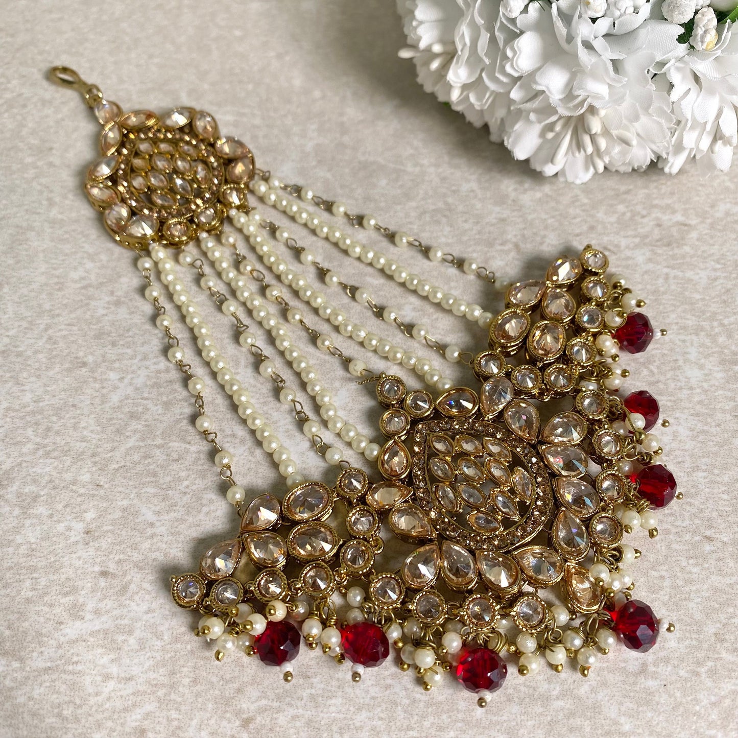 Jhumar/ Maroon/Gold and Maroon/Zircon Crystal/ Jhoomar / Passa/ Indian/ Pakistani Style/Headpieces