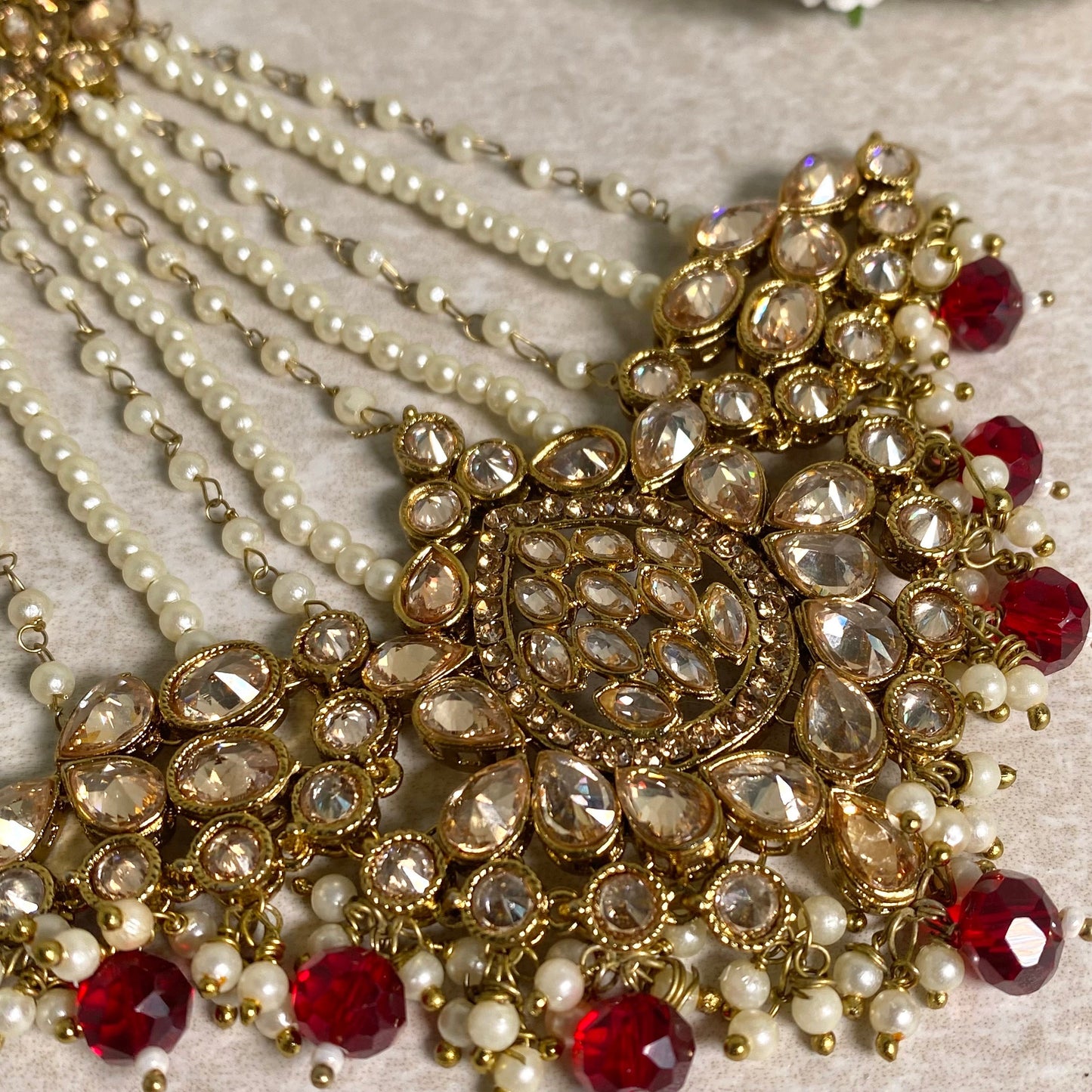 Jhumar/ Maroon/Gold and Maroon/Zircon Crystal/ Jhoomar / Passa/ Indian/ Pakistani Style/Headpieces