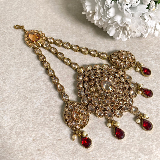 Jhumar/ Maroon/Gold and Maroon/Zircon Crystal / Jhoomar / Passa/ Indian/ Pakistani Style/Headpieces