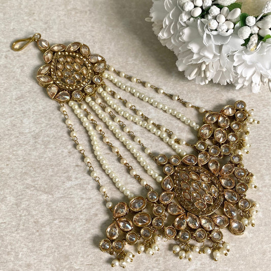 Jhumar/Champagne/Gold/Pearl/Zircon Crystal/ Jhoomar / Passa/ Indian/ Pakistani Style/Head Piece