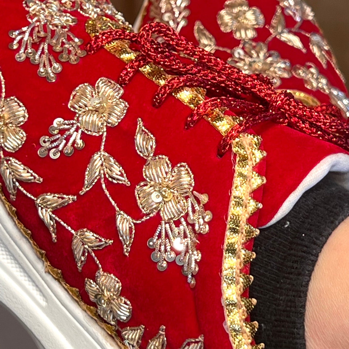 RED CHUNKY/Bridal Trainers/Sneakers/Indian/Pakistani/Asian Wedding/Heavily Embroidered/Lace Dance Shoes/Unique/Gift For Her/Hand Made Shoes/