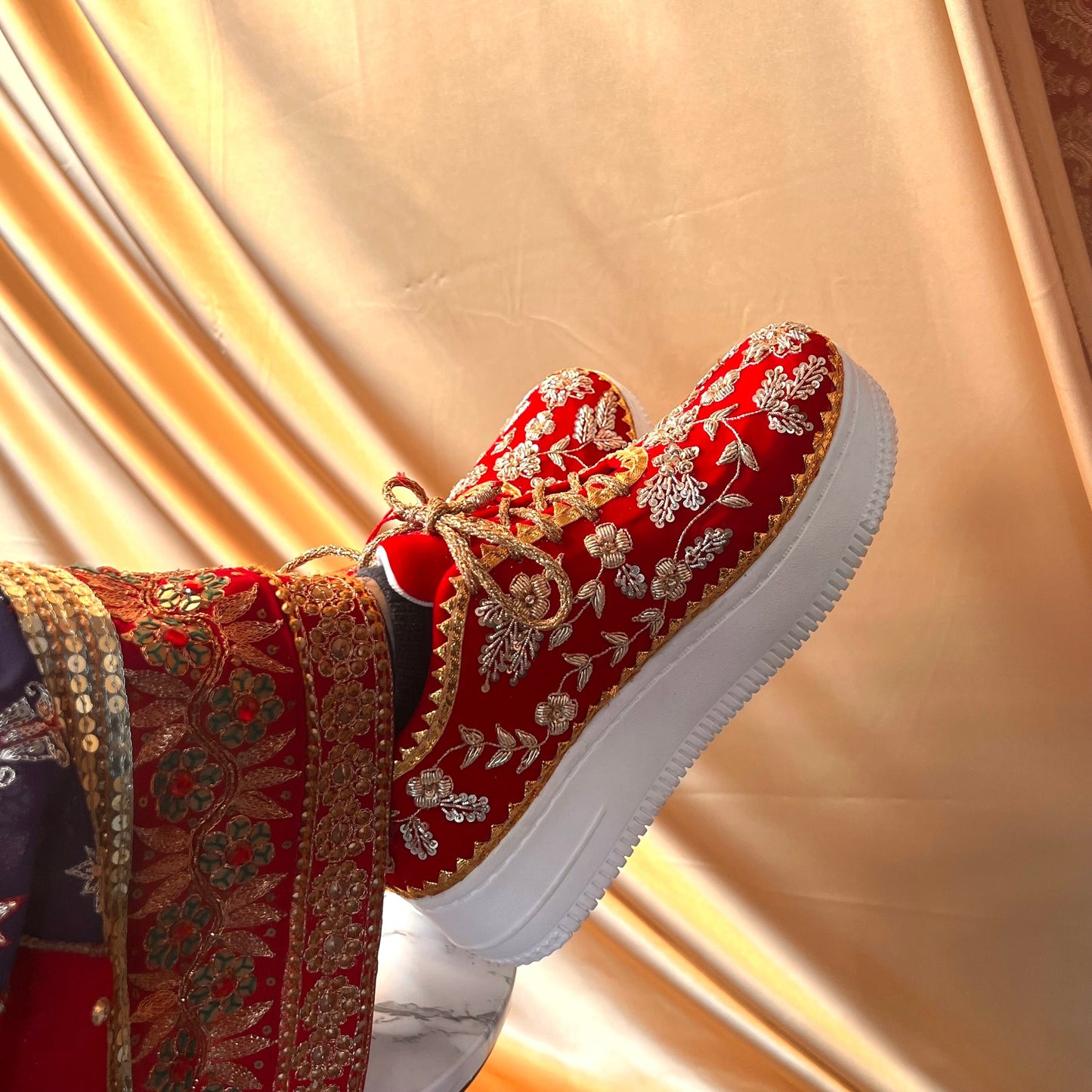 GOLD LACE/Bridal Trainers/Sneakers/Indian/Pakistani/Asian Wedding/Heavily Embroidered/Lace Dance Shoes/Unique/Gift For Her/Hand Made Shoes/