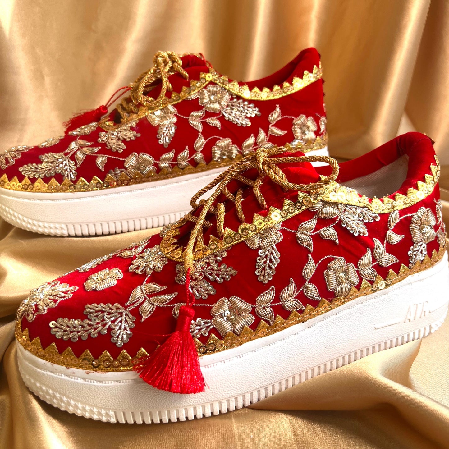 GOLD LACE/Bridal Trainers/Sneakers/Indian/Pakistani/Asian Wedding/Heavily Embroidered/Lace Dance Shoes/Unique/Gift For Her/Hand Made Shoes/