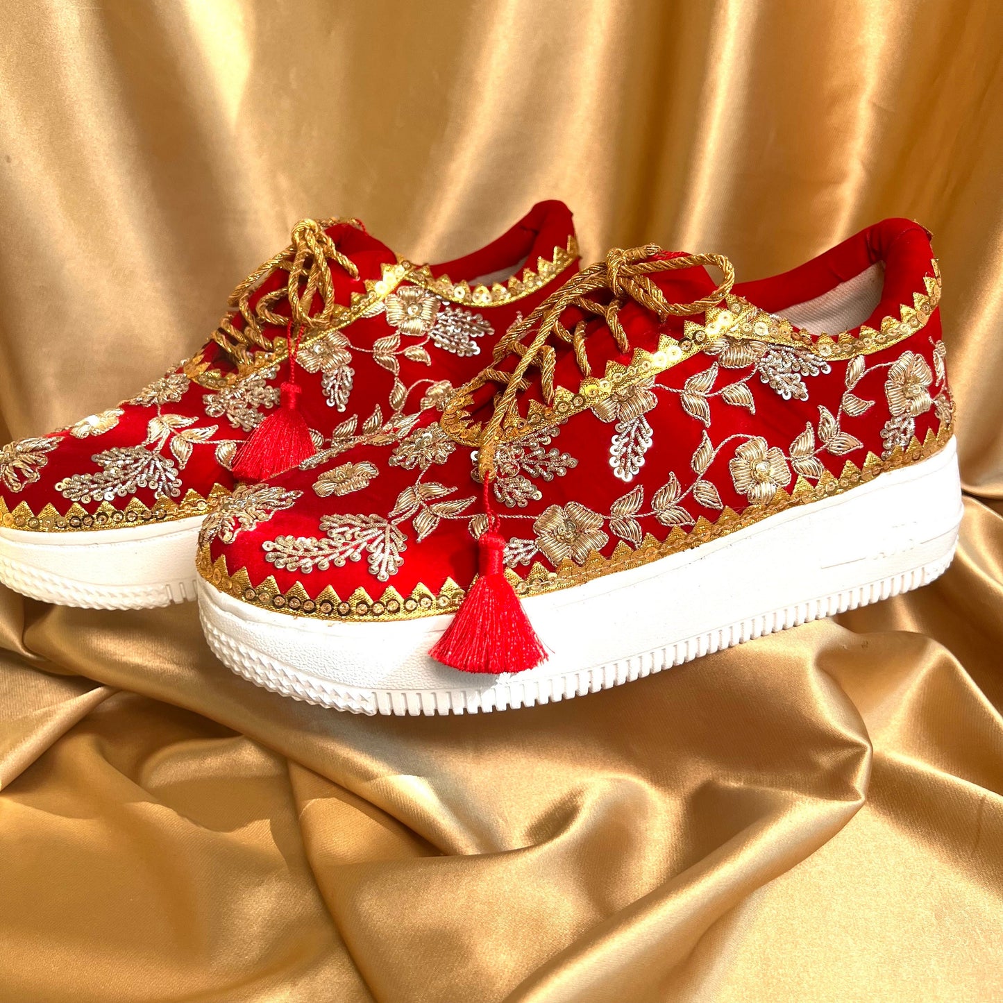 GOLD LACE/Bridal Trainers/Sneakers/Indian/Pakistani/Asian Wedding/Heavily Embroidered/Lace Dance Shoes/Unique/Gift For Her/Hand Made Shoes/