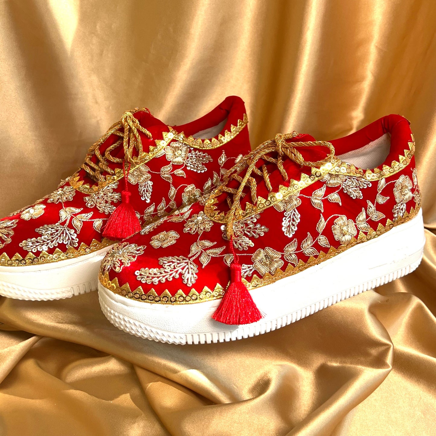 GOLD LACE/Bridal Trainers/Sneakers/Indian/Pakistani/Asian Wedding/Heavily Embroidered/Lace Dance Shoes/Unique/Gift For Her/Hand Made Shoes/