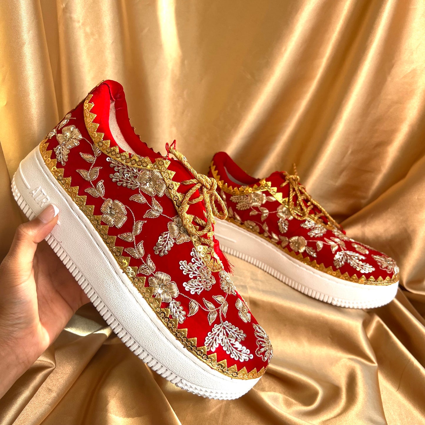 GOLD LACE/Bridal Trainers/Sneakers/Indian/Pakistani/Asian Wedding/Heavily Embroidered/Lace Dance Shoes/Unique/Gift For Her/Hand Made Shoes/