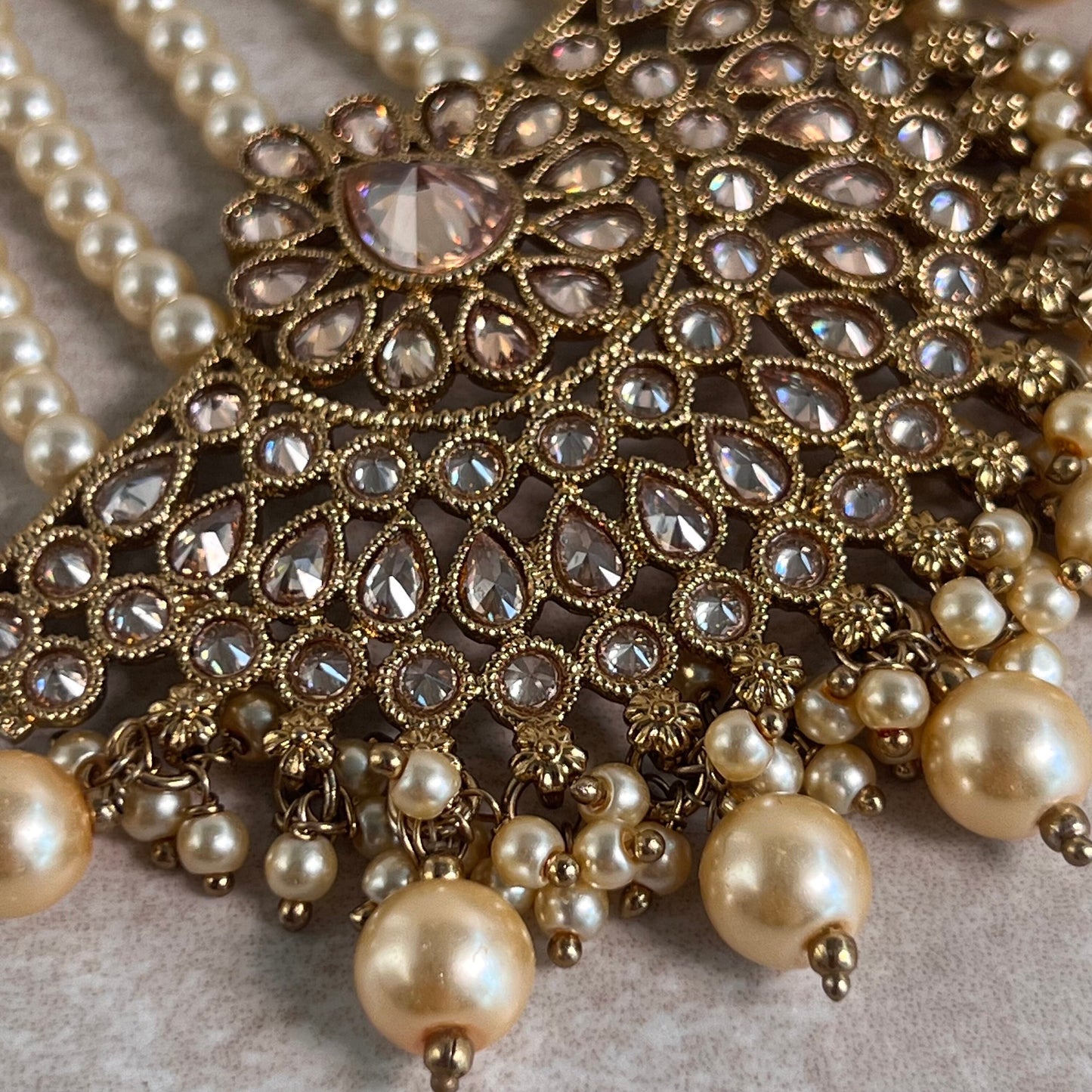 Jhumar/Champagne/Gold/Pearl/Zircon Crystal/ Jhoomar / Passa/ Indian/ Pakistani Style/Head Piece