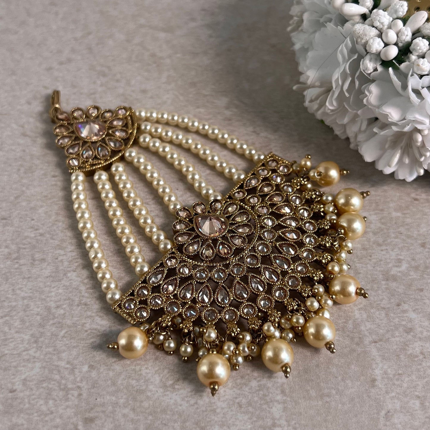 Jhumar/Champagne/Gold/Pearl/Zircon Crystal/ Jhoomar / Passa/ Indian/ Pakistani Style/Head Piece