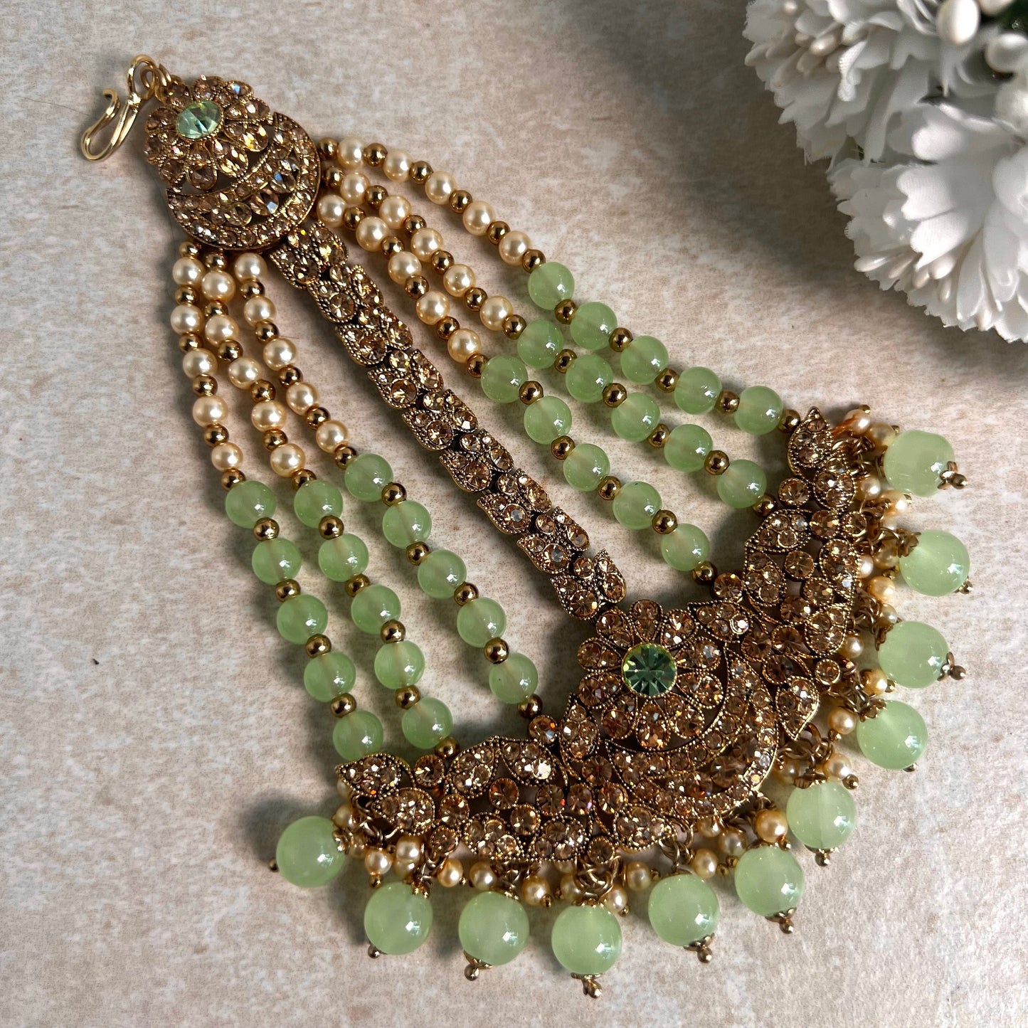Jhumar/Mint/Gold/Mint Bead/Golden Rhinestone/ Jhoomar / Passa/ Indian/ Pakistani Style/Head Piece