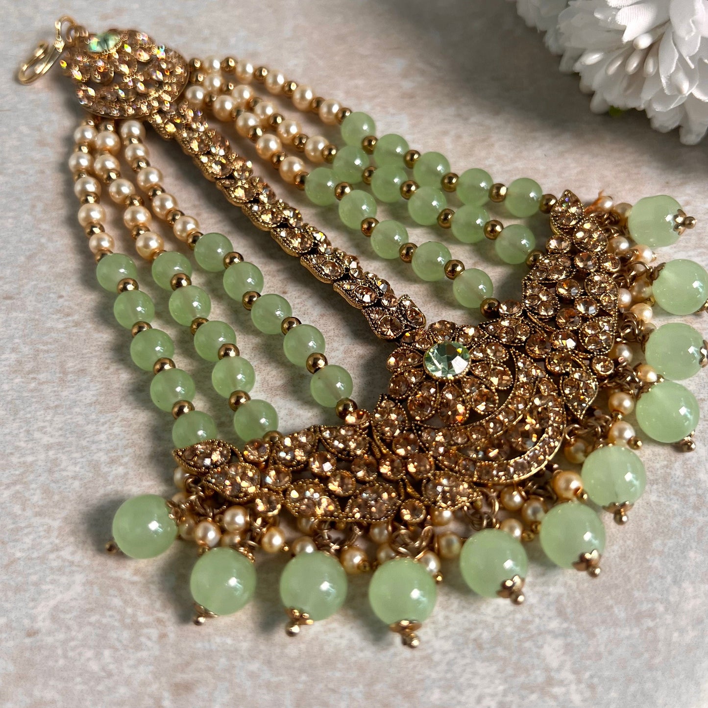 Jhumar/Mint/Gold/Mint Bead/Golden Rhinestone/ Jhoomar / Passa/ Indian/ Pakistani Style/Head Piece
